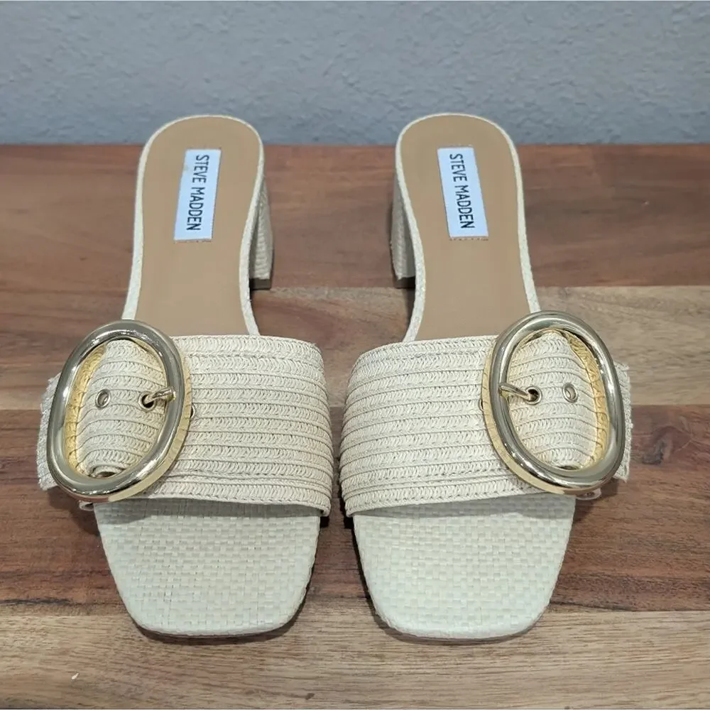Steve Madden Seacrest Sandals Cream Mules with Gold Accent - Picture 5 of 9